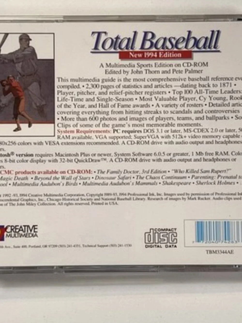 Total Baseball New 1994 Edition CD-ROM (PC DOS/Mac) Creative Multimedia